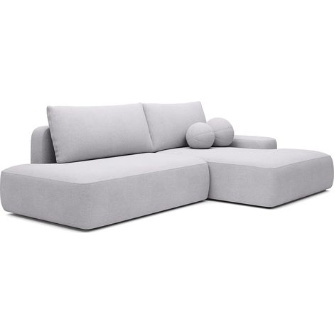 Divano letto angolare destro aperto in tessuto testurizzato grigio chiaro - DAVISO (1/5)