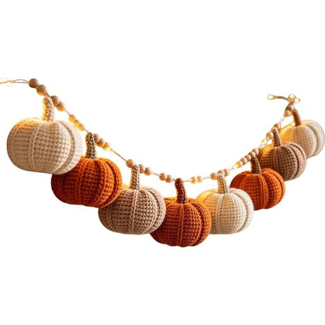 JSSEVN - Kreative Lichterketten in Form von 6 gestrickten Kürbissen mit Perlen für Halloween, vielseitige Deko-Kränze für Weihnachten und Halloween (1/5)