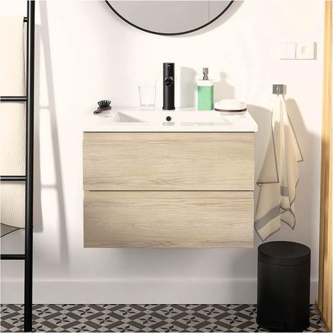 Einzelwaschtisch-Set 60cm mit Keramikplatte und schwarzem Wasserhahn SORRENTO