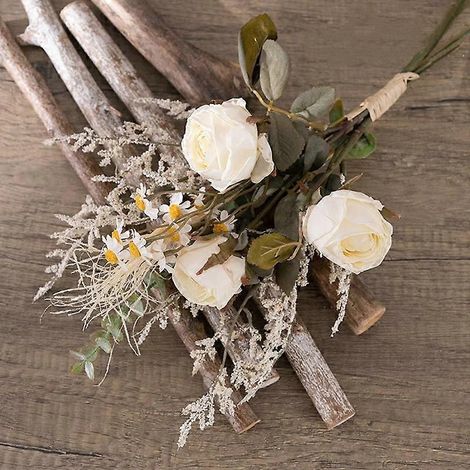 1 bouquet de roses en soie, bouquet de mariée tenant une fausse fleur, fleurs artificiellesblanc (1/5)