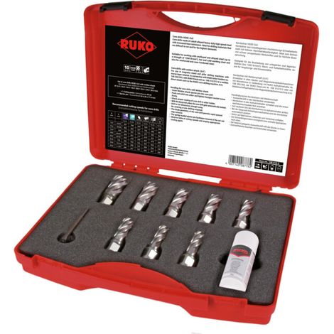 Nom : RUKO Jeu de forets à carotter HSSE-Co 5 avec queue Weldon 10 pièces dans un coffret plastique - 108810E (1/5)
