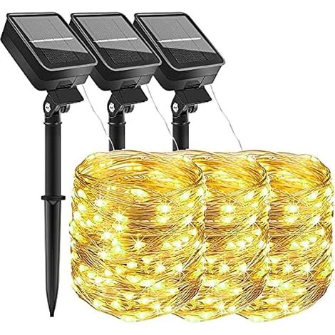 Solaire Exterieur 12M Guirlande Lumineuse Exterieure 3 Pieces Étanche Guirlande Solaire 8 Modes Decoration solaire exterieur (1/5)