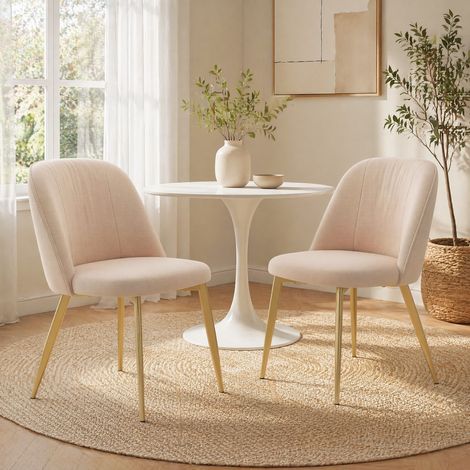 Lote de 2 sillas de comedor, cómodas y transpirables, adecuadas para comedor, salón, cafés, etc., estilo moderno, tejido de terciopelo, beige y dorado,53×50×80cm (1/5)
