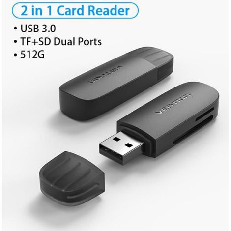 Lecteur de carte mémoire - - USB 3.0 - Micro SD/TF 2 en 1 - Haute capacité jusqu'à 512 Go - Noir