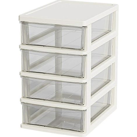 Boîte de rangement de bureau transparente avec tiroir - Organisateur de table surélevé pour la maison et les cosmétiques - Blanc - 4 compartiments (1/5)