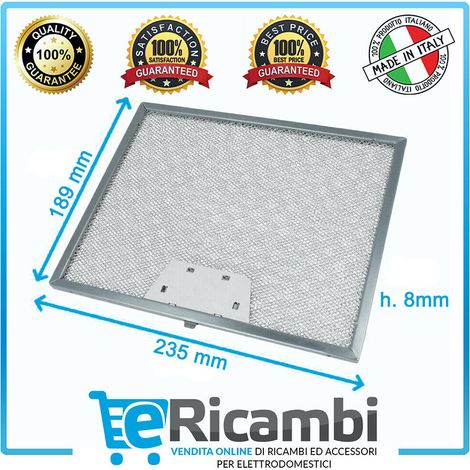 Filtro Grassi in Alluminio High Performance per cappa, Compatibile con Cappe Faber, Franke Universale Dimensioni: 235X189x9 (mm), Colore Alluminio, Filtraggio a Lunga Durata (1/5)
