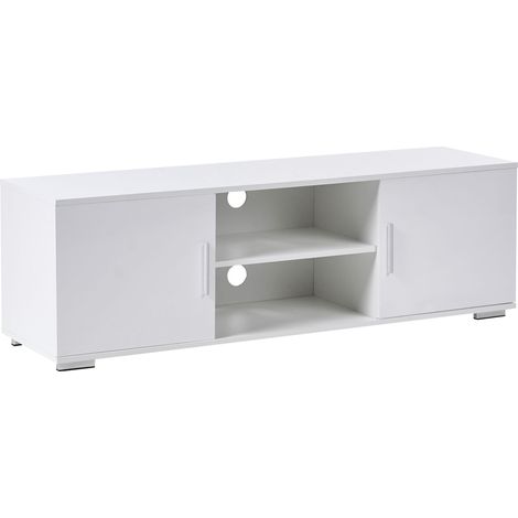 Meuble TV Moderne en MDF Gestion des Câbles avec Portes Pieds en Métal Blanc Chilliwack