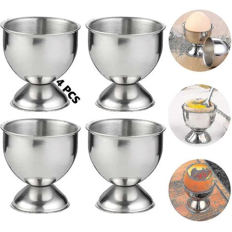 Ensemble de 4 coquetiers en acier inoxydable pour œufs à la coque. Support à œufs en métal. Coquetier original pour la cuisine, idéal pour un anniversaire ou un mariage. (1/4)