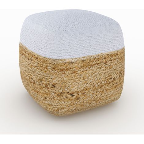 Puf de yute beige y blanco D40 cm - Billy