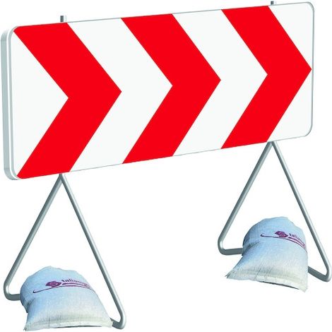 Panneau de chantier K8 - 1500 x 500 mm Déviation ou rétrécissement de voies avec PIEd et 2 SAC de LESTAGE - TALIAPLAST