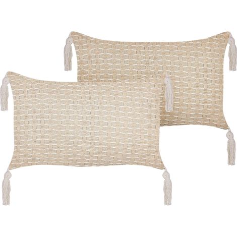 Dekokissen 2er Set HAKONE 45 x 25 cm Hellbeige Geometrisches Muster