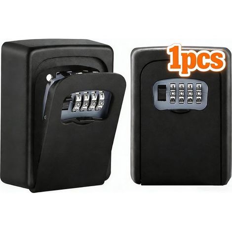 1 pièce - Coffre à clés - Petit coffre à clés à code pour usage extérieur - Armoire à clés avec fixation murale - Coffre à clés à fixer au mur - Perçage nécessaire - Noir - Contient 6 clés. Noir 10 cm (1/5)