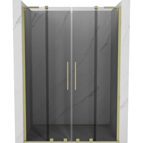 Mexen Velar L Duo Schiebetüren-Dusche 160 cm, Graphit, gebürstetes Gold - 871-160-003-42-55
