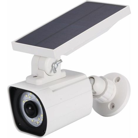 Caméra de Surveillance Factice avec Led, Fausse Caméra de Sécurité À Énergie Solaire, Caméra Factice Extérieure Avec Moniteur de Simulation Lumière Indicateur Lumineux Clignotant Teur, Blanc (1/5)
