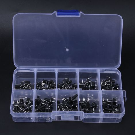 Lot de 100 interrupteurs tactiles, 10 types d'interrupteurs à bouton-poussoir noir, interrupteurs tactiles étanches (1/5)