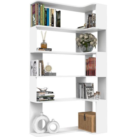 Sifree – Bibliothèque d'angle 5 niveaux en bois E1 – 90x48x169cm – 4 dispositifs anti-basculement – Facile à nettoyer et à entretenir