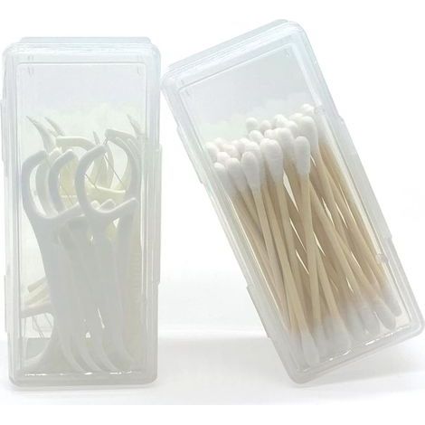 Distributeur de cotons-tiges de voyage - Lot de 2 - Petit distributeur portable - Distributeur de cure-dents - Boîte transparente pour cotons-tiges - Lingettes en coton - Cure-dents (1/5)