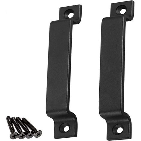 Poignée de porte de grange, lot de 2 poignées pour porte en bois, noir (1/5)