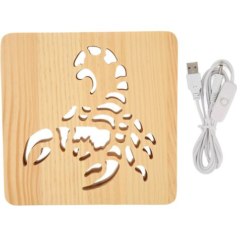 Lampe De Chevet, Lampe 3D en Bois Style Scorpion Cool Connexion USB Aide Romantique Chaude Veilleuse LED pour Chambre à Coucher, Bureau, Café (1/5)