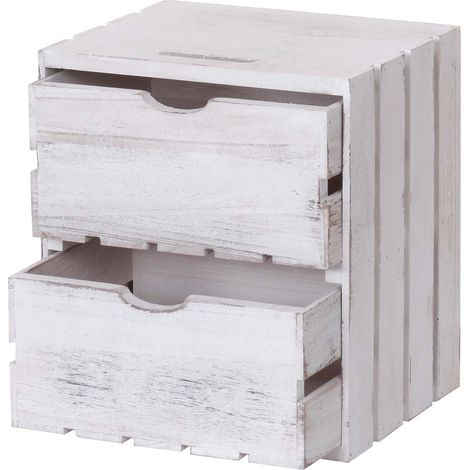 [NEUWERTIG] Kommode HHG-515, Schubladenkommode Holzkiste, Shabby-Look Vintage, 2 Schubladen 36x32x26cm weiß