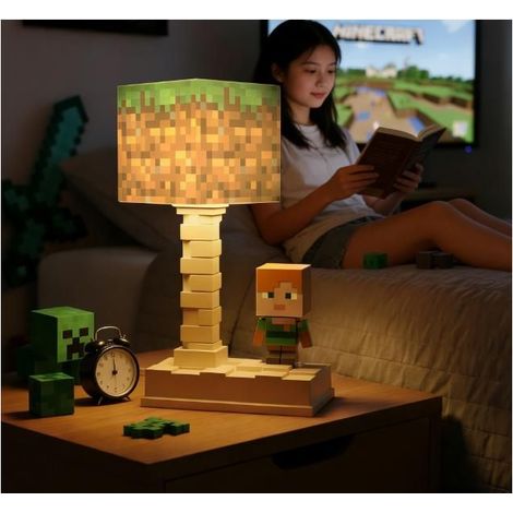KLVGTIFS PU - Veilleuse - Lampe décorative en forme de bloc - Lampe d'ambiance pour chevet enfant - Rechargeable par USB - Motif gazon carré (1/5)