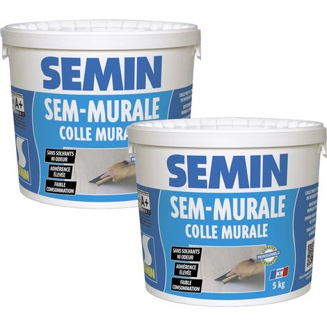 Lot de 2 colles pour toiles de verre et revêtements muraux légers en pâte Semin Sem-Murale - prêt à l'emploi - seau de 5 kg
