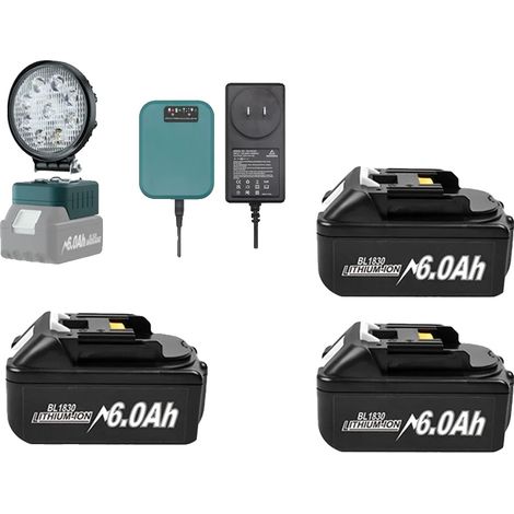 Batería recargable, capacidad de 6000 mAh, compatible con múltiples herramientas, 3 baterías de 6 Ah, 1 cargador, 1 linterna (1/2)