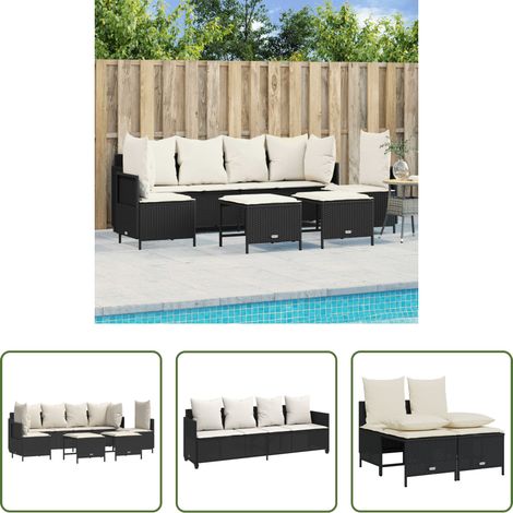 Gartenmöbel - 5-tlg. Garten-Sofagarnitur mit Kissen Schwarz Poly Rattan (1/5)