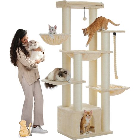 Arbre à chat, design multi-niveaux, poteaux à griffer en sisal, AMT0268BG, XL (1/2)