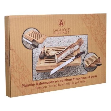 Couteau à pain et planche - LAGUIOLE HERITAGE - motif zébré - bois bambou - élégance & praticité (1/4)