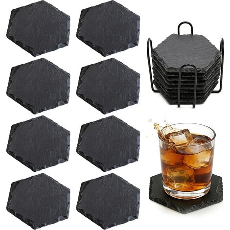 Lot de 8 dessous de verre hexagonaux en ardoise pour la maison, le bureau, la cuisine (1/5)