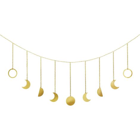 Décor mural lune phases guirlande bohème, ornement suspendu brillant art lunaire pour chambre, tête de lit, salon, dortoir, crèche. (1/5)