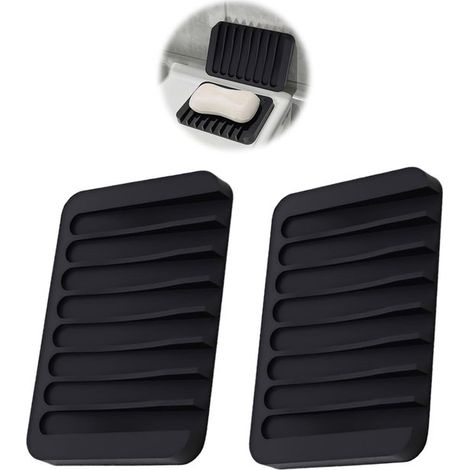 2 jaboneras, soporte de jabón de silicona en ángulo, soporte de jabón antideslizante para ducha, cocina y bañera (negro) (1/5)