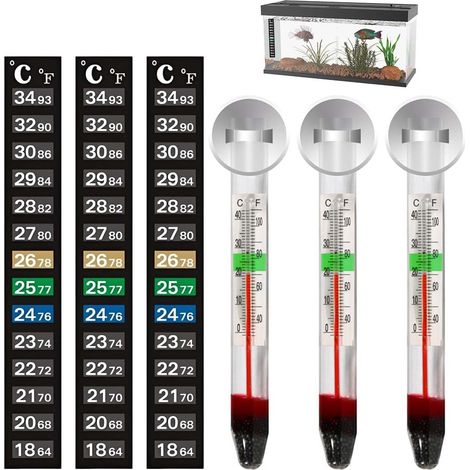 Lot de 3 thermomètres pour aquarium, avec 3 autocollants pour aquarium, ventouses incluses, écran LCD qui change de couleur en fonction de la température de l'eau, précis et facile à utiliser (1/5)