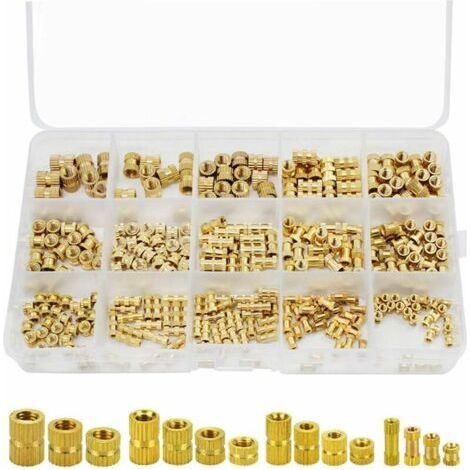 330 Pièces Écrou Moleté, Insert fileté Filetage Femelle Injection Moulage Écrou Moleté Laiton Insert Nuts Assortiment Kit, Filetage Femelle Noix Arrondis Moleté Embedded avec Boîte de Rangement (1/5)