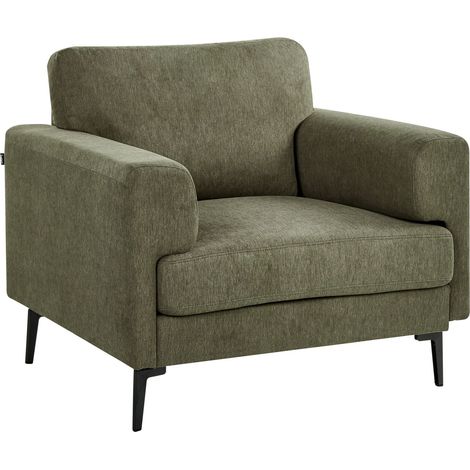 Armchair Green Fabric Upholstery Iron Legs Minimalistic Mid Cenutry Modern Style LOUSTO (1/5)