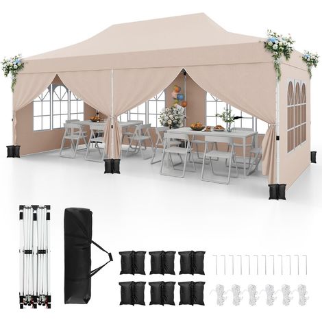 3x6m Beige Pop-Up Pavilion with Removable Sides