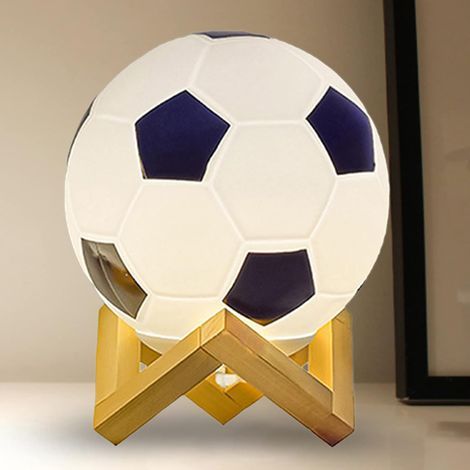 3D Football Lampe Luminosité Réglable LED Veilleuse USB Alimenté Lumière Chaude Petite Lampe de Table Base En Bois Massif pour Chevet Décor À La, Base creuse (1/4)