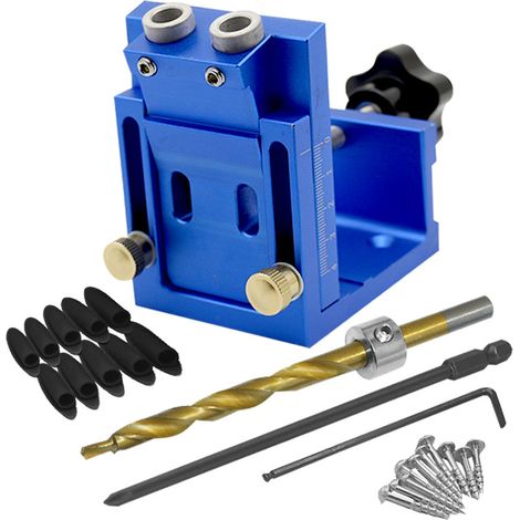 Kit di strumenti per foratura obliqua, kit di strumenti per fori tascabili regolabili a 15°, posizionatore per fori obliqui per lavorazione del legno con punte da trapano da 9 mm (1/5)