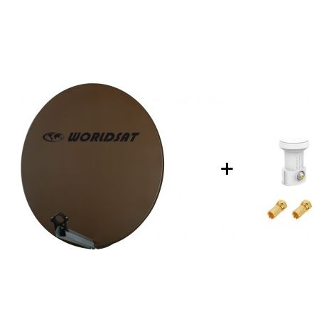 Antenne Parabole Fibre SMC 85 cm Marron WORLDSAT + LNB Single 0,1 dB Full HD 1080p 4K Ultra HD + 2 Fiches F Or - Visserie en Inox (1/4)