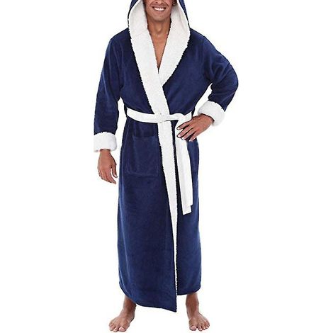 Peignoir Homme Long à Capuche, Robe de Chambre Douce, Kimono de Nuit Confortable, Tenue de Détente en Coton, Lot de 1, Taille Unique (1/2)