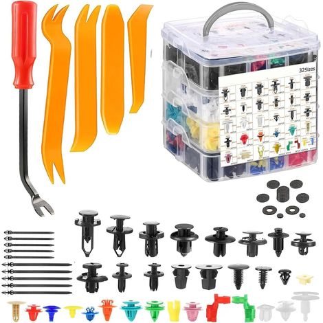 1240PCS Clips Voiture de fixation universels Set,32 Taille Rivet Clips Plastique Universel Clips Voiture Universel pour Auto Voitures Panneaux de Portes avec Boîte De Rangement et Outil de Démontage (1/5)