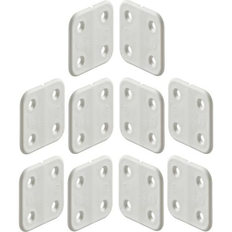 Bisagra para muebles de 10 x 40 x 40 mm – Forma de hoja redondeada – 4 orificios – Plástico blanco – Carga máxima 20 kg (1/2)