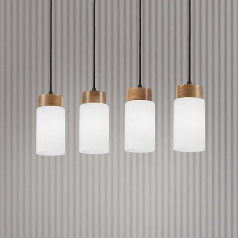 [GEBRAUCHT] B-Ware Hängeleuchte Markus LED Pendelleuchte Lampe dimmbar E27 weiß eiche 80cm 4-flg (1/2)