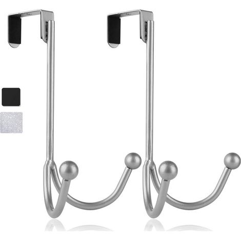 Lot de 2 crochets doubles au-dessus de la porte - Noir, organisateur de crochets doubles en métal pour suspendre manteaux, chapeaux, peignoirs, serv (1/5)