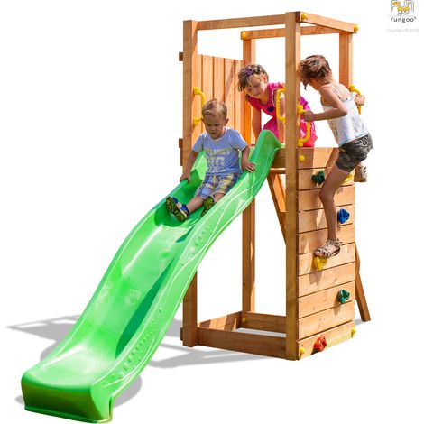 Fungoo Spielturm "TipTop", teak, mit Rutsche Leiter und Kletterwand