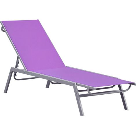 Chaise longue de bain de soleil - Design contemporain - Dossier réglable multipositions - Métal époxy et textilène mauve - Dimensions : 170 x 58 x 97 cm (1/5)