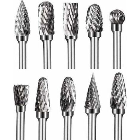 Fraises sur tige en Carbure de Tungstène à Double Coupe, 10 pièces Kit de fraises rotatives de 1/8” Tête d'affûtage de 6 mm (1/5)