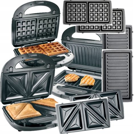 Appareil à pain de mie, gaufrier, grill, grille-pain 3 en 1 pour paninis et sandwichs