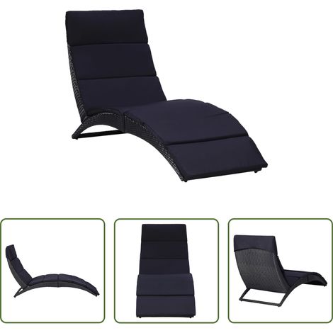 Sonnenbank - Sonnenliege mit Auflage Poly Rattan Schwarz (1/5)